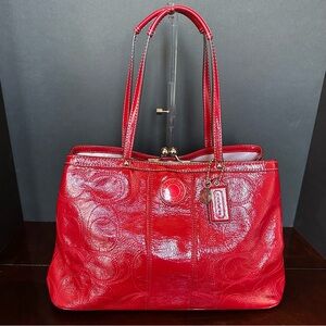 Coach Red Glossy Shoulder Bag with Structured Design